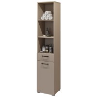 Ensemble de meuble de rangement pour machine à laver et sèche-linge collection WASHING – Taupe et chêne