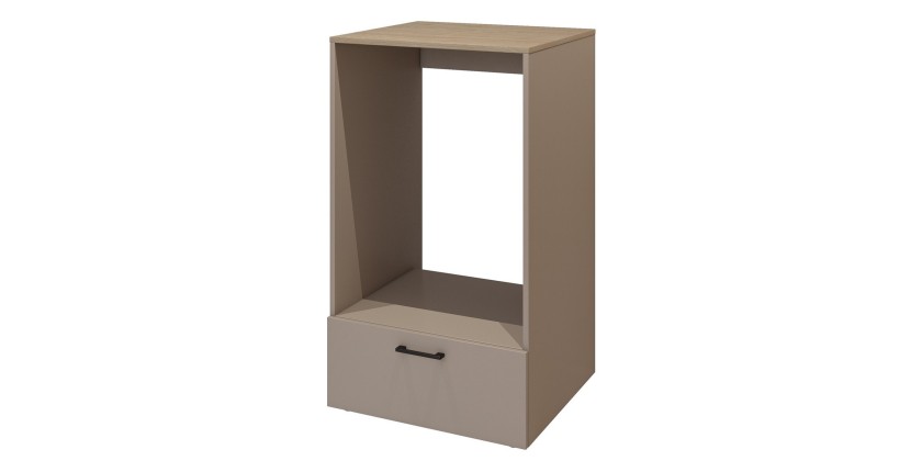 Ensemble de meuble de rangement pour machine à laver collection WASHING – Meuble bas et meuble haut – Taupe et chêne