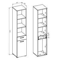 Ensemble de meuble de rangement pour machine à laver collection WASHING – Meuble bas et meuble haut – Taupe et chêne