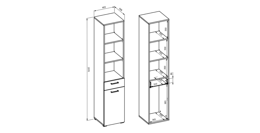 Meuble de rangement haut collection WASHING – 1 tiroir, 1 porte et 1 panier – Taupe et chêne