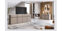 Buffet XL coloris beige et noir 225cm collection HAVANA. Bahut  design avec 4 portes et 4 tiroirs.