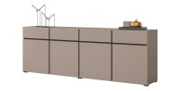 Buffet XL coloris beige et noir 225cm collection HAVANA. Bahut  design avec 4 portes et 4 tiroirs.