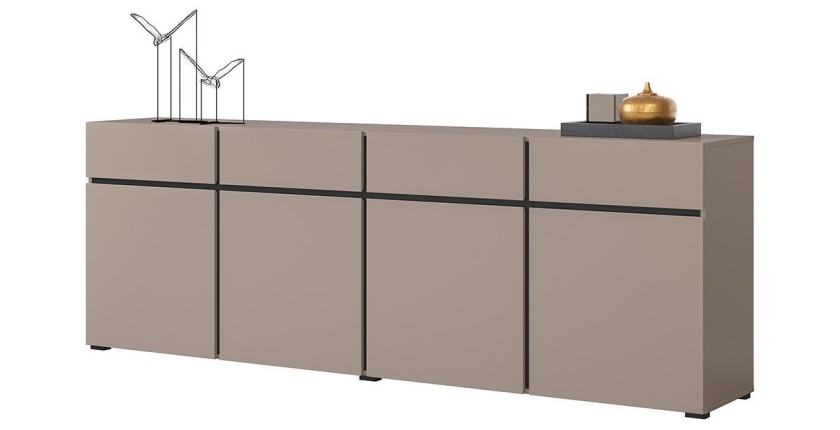 Buffet XL coloris beige et noir 225cm collection HAVANA. Bahut  design avec 4 portes et 4 tiroirs.