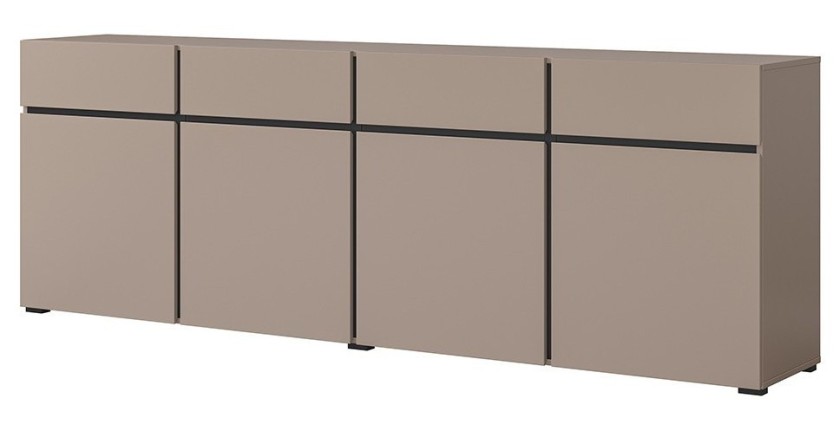 Buffet XL coloris beige et noir 225cm collection HAVANA. Bahut  design avec 4 portes et 4 tiroirs.