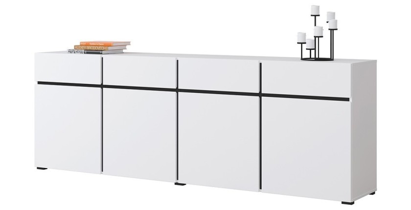 Buffet XL coloris blanc et noir 225cm collection HAVANA. Bahut  design avec 4 portes et 4 tiroirs.