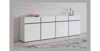 Buffet XL coloris blanc et noir 225cm collection HAVANA. Bahut  design avec 4 portes et 4 tiroirs.