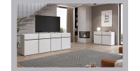 Buffet XL coloris blanc et noir 225cm collection HAVANA. Bahut  design avec 4 portes et 4 tiroirs.