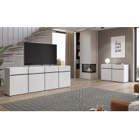 Buffet XL coloris blanc et noir 225cm collection HAVANA. Bahut  design avec 4 portes et 4 tiroirs.