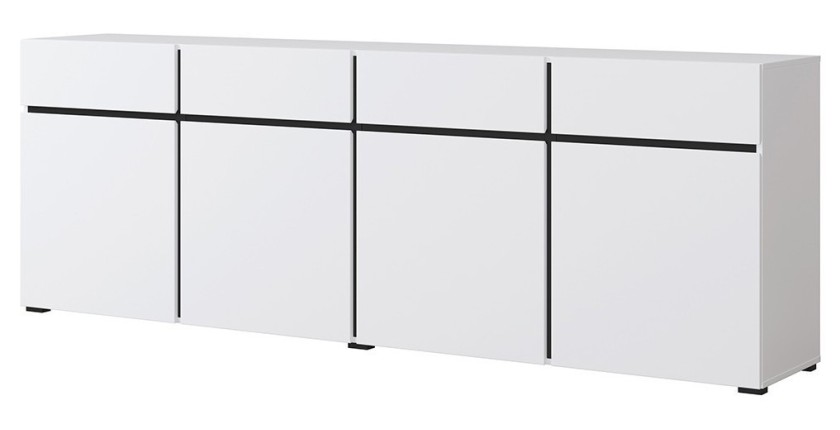 Buffet XL coloris blanc et noir 225cm collection HAVANA. Bahut  design avec 4 portes et 4 tiroirs.