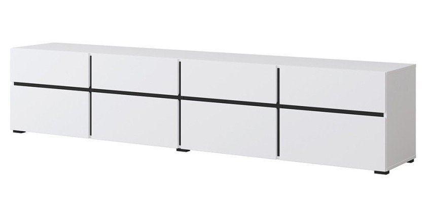 Meuble TV XL coloris blanc et noir 225cm collection HAVANA. Meuble design avec 4 portes et 4 tiroirs.