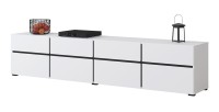 Meuble TV XL coloris blanc et noir 225cm collection HAVANA. Meuble design avec 4 portes et 4 tiroirs.