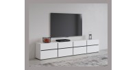 Meuble TV XL coloris blanc et noir 225cm collection HAVANA. Meuble design avec 4 portes et 4 tiroirs.