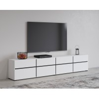 Meuble TV XL coloris blanc et noir 225cm collection HAVANA. Meuble design avec 4 portes et 4 tiroirs.