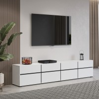 Meuble TV XL coloris blanc et noir 225cm collection HAVANA. Meuble design avec 4 portes et 4 tiroirs.