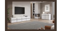 Meuble TV XL coloris blanc et noir 225cm collection HAVANA. Meuble design avec 4 portes et 4 tiroirs.