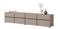 Meuble TV XL coloris beige et noir 225cm collection HAVANA. Meuble design avec 4 portes et 4 tiroirs.