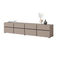 Meuble TV XL coloris beige et noir 225cm collection HAVANA. Meuble design avec 4 portes et 4 tiroirs.