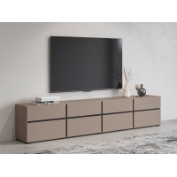 Meuble TV XL coloris beige et noir 225cm collection HAVANA. Meuble design avec 4 portes et 4 tiroirs.