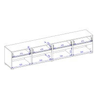 Meuble TV XL coloris chêne et noir 225cm collection HAVANA. Meuble design avec 4 portes et 4 tiroirs.