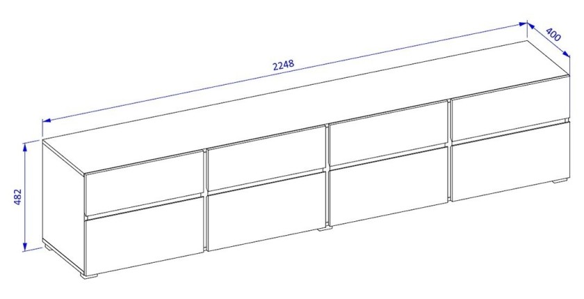 Meuble TV XL coloris chêne et noir 225cm collection HAVANA. Meuble design avec 4 portes et 4 tiroirs.