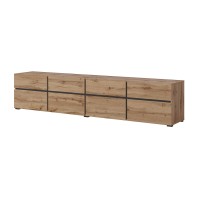 Meuble TV XL coloris chêne et noir 225cm collection HAVANA. Meuble design avec 4 portes et 4 tiroirs.