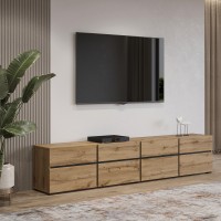 Meuble TV XL coloris chêne et noir 225cm collection HAVANA. Meuble design avec 4 portes et 4 tiroirs.