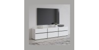 Meuble TV 180cm coloris blanc et noir collection HAVANA. Meuble design avec 3 portes et 3 tiroirs.