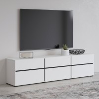 Meuble TV 180cm coloris blanc et noir collection HAVANA. Meuble design avec 3 portes et 3 tiroirs.