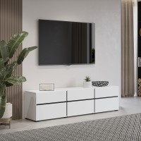 Meuble TV 180cm coloris blanc et noir collection HAVANA. Meuble design avec 3 portes et 3 tiroirs.