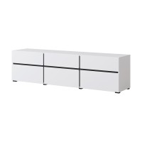 Meuble TV 180cm coloris blanc et noir collection HAVANA. Meuble design avec 3 portes et 3 tiroirs.