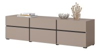 Meuble TV 180cm coloris beige et noir collection HAVANA. Meuble design avec 3 portes et 3 tiroirs.