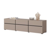 Meuble TV 180cm coloris beige et noir collection HAVANA. Meuble design avec 3 portes et 3 tiroirs.