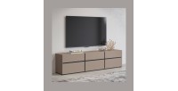 Meuble TV 180cm coloris beige et noir collection HAVANA. Meuble design avec 3 portes et 3 tiroirs.