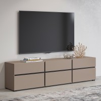 Meuble TV 180cm coloris beige et noir collection HAVANA. Meuble design avec 3 portes et 3 tiroirs.