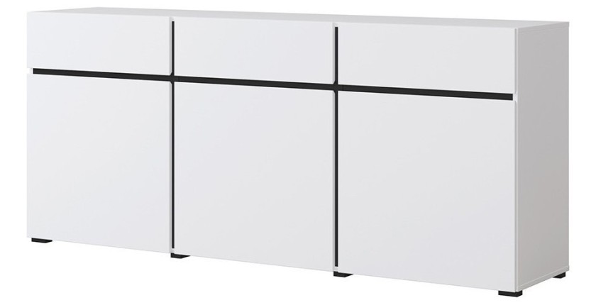 Buffet coloris blanc et noir 180cm collection HAVANA. Bahut  design avec 3 portes et 3 tiroirs.