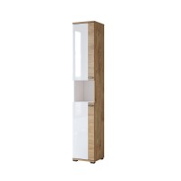 Colonne de salle de bain collection BALEA – 2 portes et 1 niche, coloris blanc et chêne