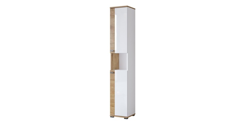 Colonne de salle de bain collection BALEA – 2 portes et 1 niche, coloris blanc et chêne