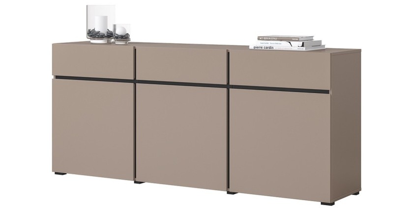 Buffet coloris beige et noir 180cm collection HAVANA. Bahut  design avec 3 portes et 3 tiroirs.