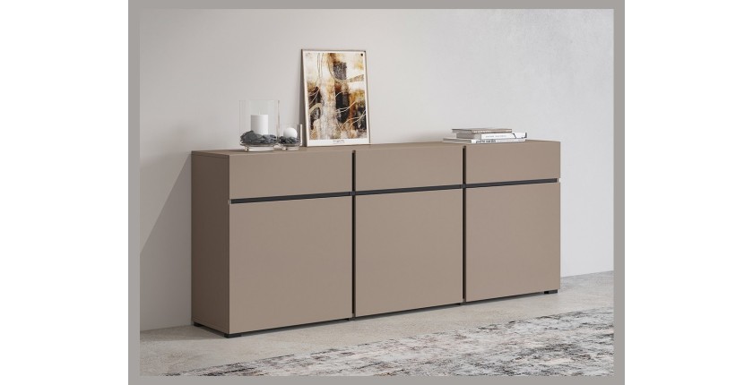 Buffet coloris beige et noir 180cm collection HAVANA. Bahut  design avec 3 portes et 3 tiroirs.