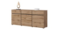 Buffet coloris chêne et noir 180cm collection HAVANA. Bahut  design avec 3 portes et 3 tiroirs.