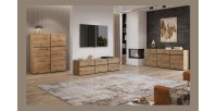 Buffet coloris chêne et noir 180cm collection HAVANA. Bahut  design avec 3 portes et 3 tiroirs.