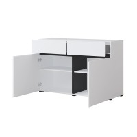 Buffet 120cm coloris blanc et noir collection HAVANA. Bahut  design avec 2 portes et 2 tiroirs.