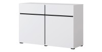 Buffet 120cm coloris blanc et noir collection HAVANA. Bahut  design avec 2 portes et 2 tiroirs.