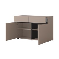 Buffet 120cm coloris beige et noir collection HAVANA. Bahut  design avec 2 portes et 2 tiroirs.