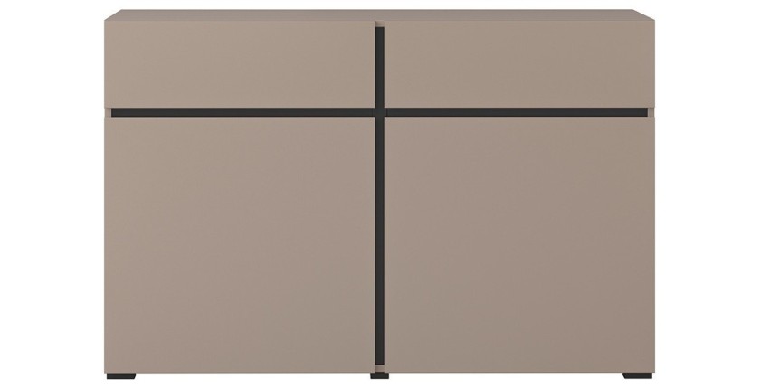 Buffet 120cm coloris beige et noir collection HAVANA. Bahut  design avec 2 portes et 2 tiroirs.