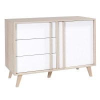 Commode 1 porte et 3 tiroirs MALMO coloris chêne clair et blanc