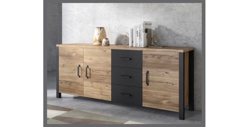 Buffet XL DARWIN – 190 cm en épicéa et noir mat