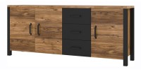 Buffet XL 190cm collection DARWIN. Couleur épicéa et noir. 3 portes et 3 tiroirs