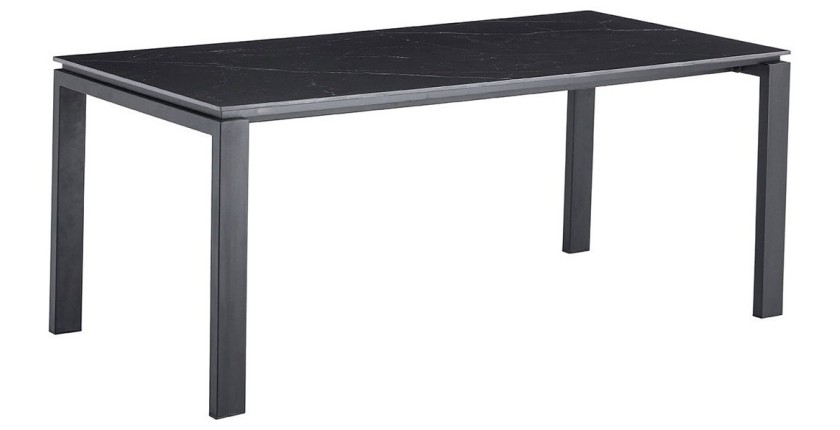 Table à manger ATHENA longueur 180cm avec plateau de 12mm en pierre effet marbre noir