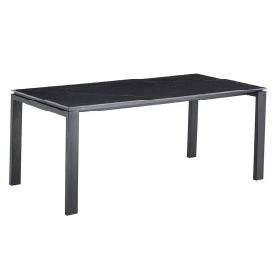 Table à manger ATHENA longueur 180cm avec plateau de 12mm en pierre effet marbre noir